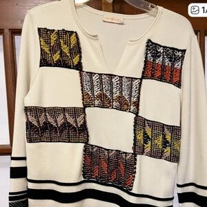 Tory Burch Patch work split neck tunic